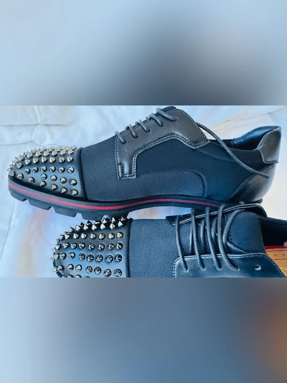 Christian Louboutin-Men's Black Studded Lace-Up Dress Shoes